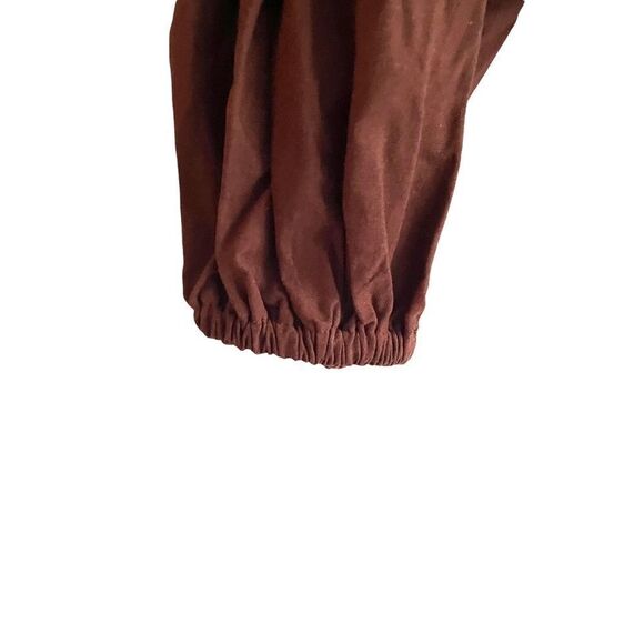 Crescent Linen Cropped Button Front Blouse Brown S - Picture 3 of 5